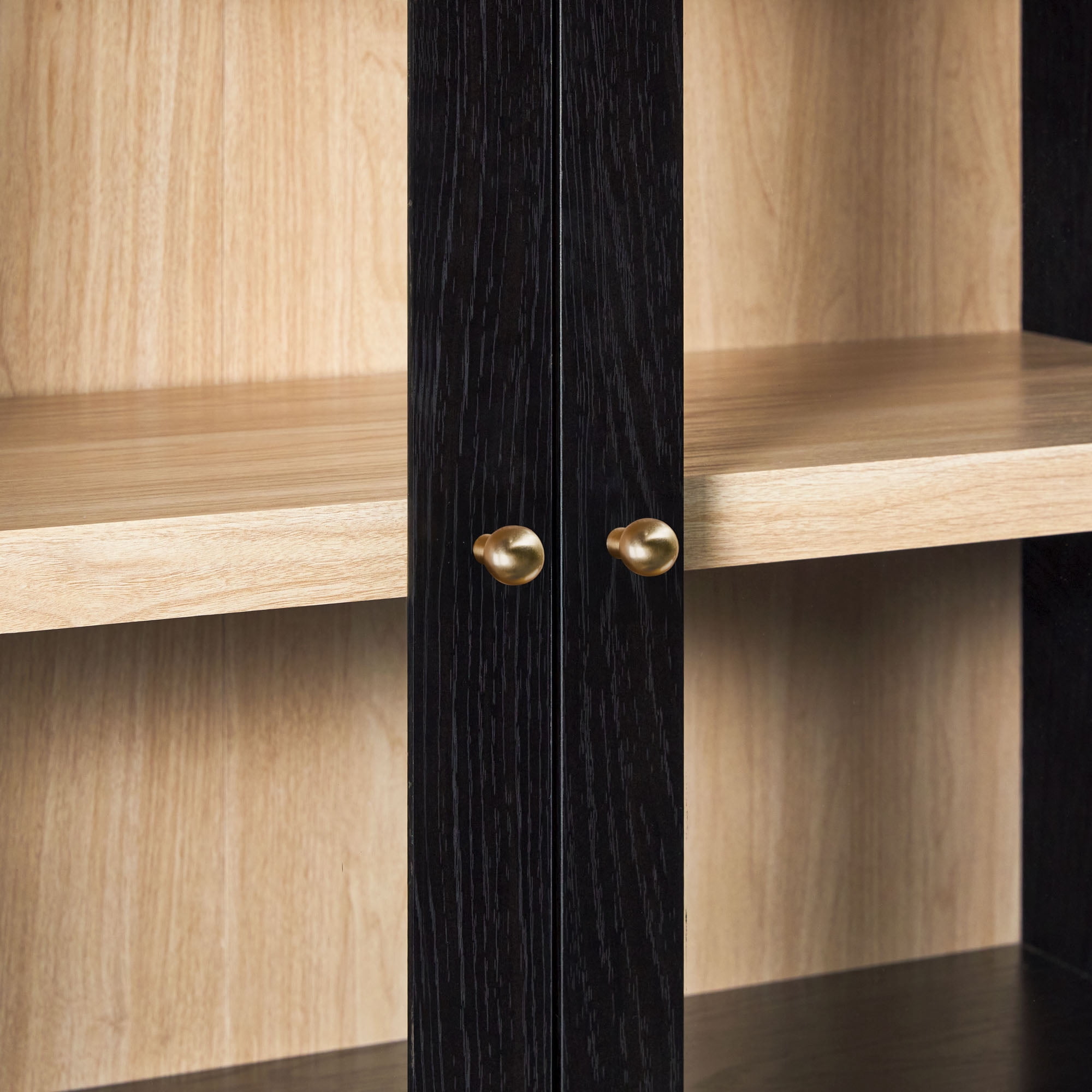 Walker Edison Modern Arched Bookshelf Tall Glass Door Cabinet with Inner Drawers, Black
