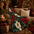 thumbnail image 3 of Festive Red Poinsettia Pinecone Botanical Arrangement Christmas, Festive Holiday Scene, Warm Flannel Blanket for Living Room and Family Room, Art Lovers Housewarming Gift, Festive Home Decor, 3 of 9