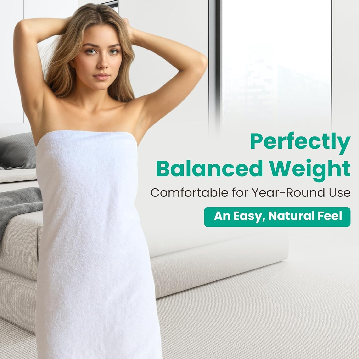 Bath Towels 2 Pack, 30 x 60 Inches, Large 100% Cotton Towels, Soft, Absorbent, Comfortable for Home, Spa, and Gym, (White)