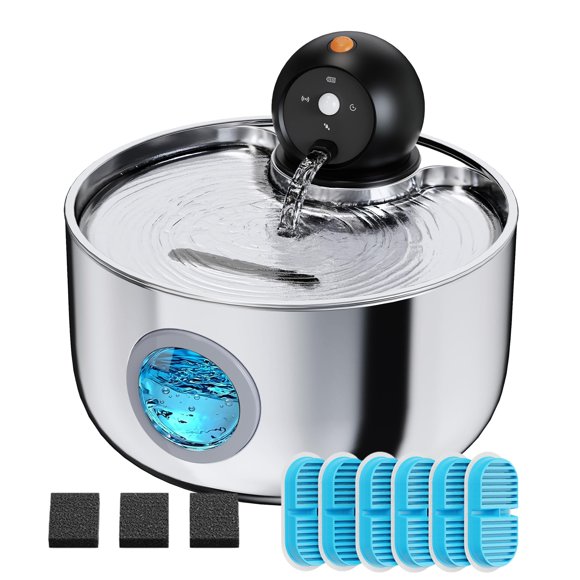 Fuente de agua para gatos NOBXBON inalámbrica con sensor de movimiento 2.6L