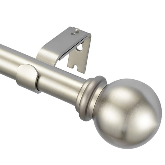 YunNephele Window Curtain Rods 36-72 inches Nickel Brushed, Classic Ball Finials Design Curtain Rod, 1 inch Metal Iron Single Drapery Rod, Heavy Duty Adjustable Curtain Rod Set