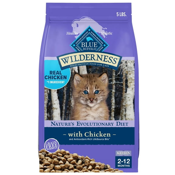 Blue Buffalo Wilderness Natural Kitten Dry Cat Food, High-Protein, Chicken, 5-lb. Bag