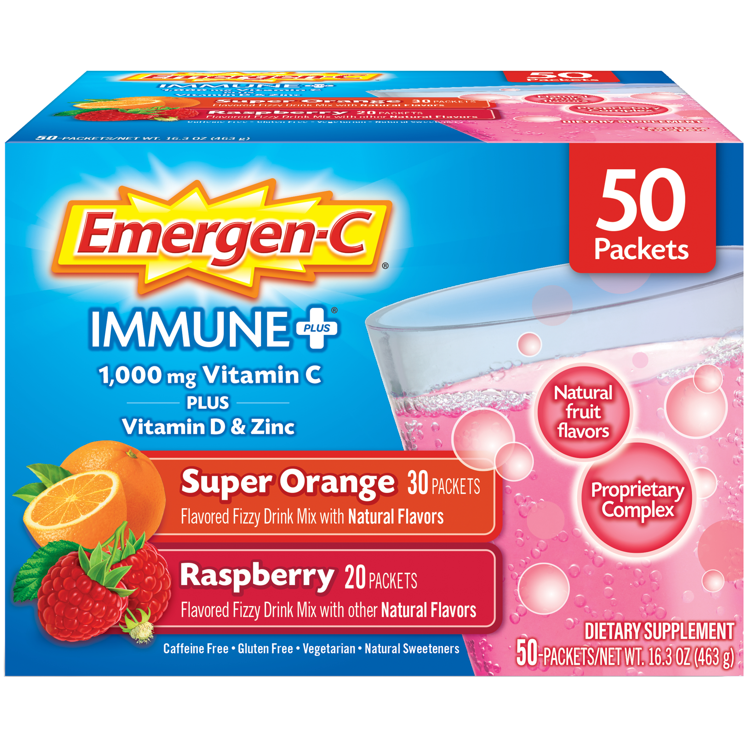 Emergen C Immune 1000mg Vitamin C Powder With Vitamin D Zinc Antioxidants And Electrolytes Immune Support Dietary Supplement Super Orange And Raspberry Flavors 50 Count Brickseek