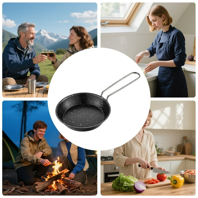 Poêle de Randonnée Poêle à Frire Portable pour Cuisson en Plein Air Camping Batterie de Cuisine avec Poignée Pliable Antiadhésive Compatible Four Voyage Pique-Nique Randonnée Maison Cuisine