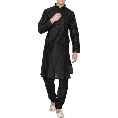 

Royal Kurta Men s Silk Blend Pintuck Thread Sherwani Black