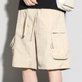 thumbnail image 4 of Linen Shorts for Men 12xl Men's Cargo Shorts with Elastic Waist Drawstring,Plus Size Summer Wide Leg Shorts with Multi Zipper Pocket Khaki XXL, 4 of 8