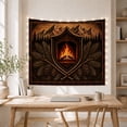 thumbnail image 5 of Burning Logs in Shield Frame with Mountain Peaks, Cozy Vintage Woodcut Art for Cabin Decor Lovers, Rustic Emblem Decor, Housewarming Gift, Tapestry Wall Hanging for Living Room and Bedroom, 5 of 7