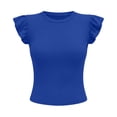thumbnail image 7 of ClodeEU Women's Crew Neck Ruffle Cap Sleeve T-Shirt,Fitted Ribbed Knit Basic Slim Top Blue,Women's Plus M, 7 of 7