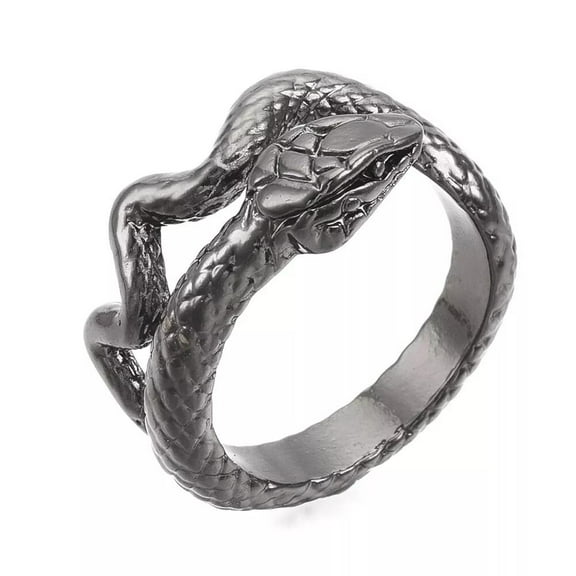 Alloy Cuff Finger Ring Snake Antique Silver Black Size 8 Adjustable 18Mm P465