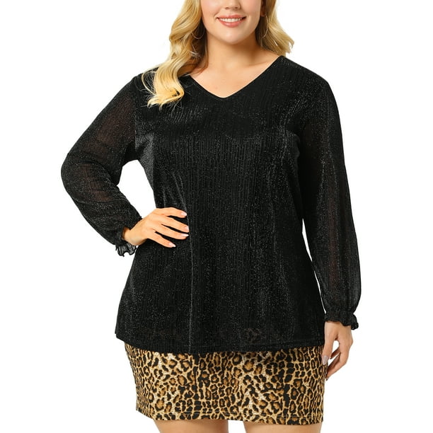 BluTop Lentejuelas Metálico Cuello En V PurpuriBrillante FiesPaMujer Negro 3XL