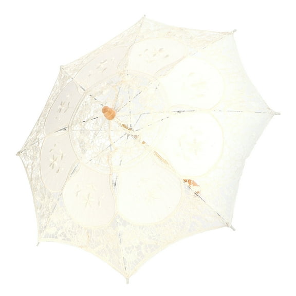 Lace Umbrella Parasol Vintage Wedding Bridal Umbrella Crafted Flowers Embroidery Umbrellas for Bride Bridal Photo Lady Costume Party Supplies[L Beige]