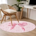 thumbnail image 4 of Pink Bow Round Area Rug 4Ft Washable Circle Rugs for Bedroom Dining Room, Cute Watercolor Girls Cartoon Luxury Non-Slip Carpet Floor Mats Indoor Outdoor Carpet Runner Aesthetic Home Decor, 4 of 8