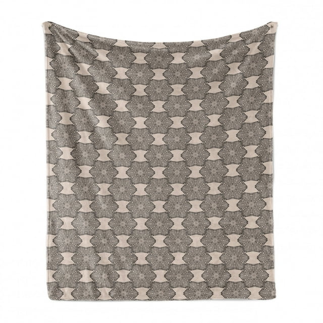 Abstract Soft Flannel Fleece Throw Blanket, Mandala Forms in Geometric Modern Vintage Persian Culture, Cozy Plush for Indoor and Outdoor Use, 50" x 70", Warm Taupe Charcoal Grey, by Ambesonne