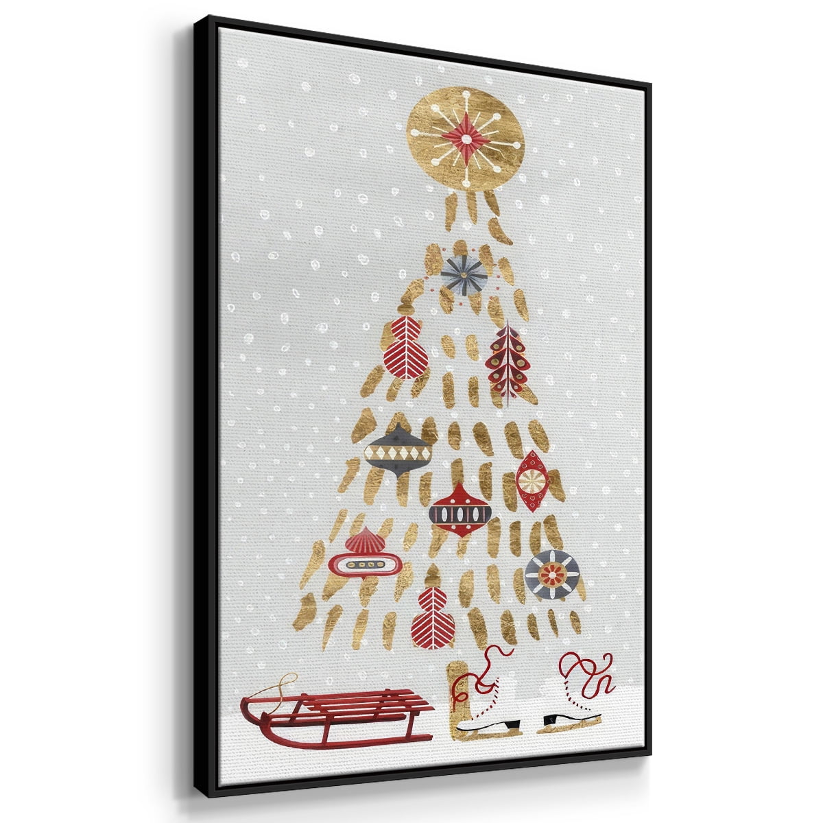 Christmas Chalet Collection B - Framed Gallery Wrapped Holiday Canvas - 27 x 41 - Black Frame