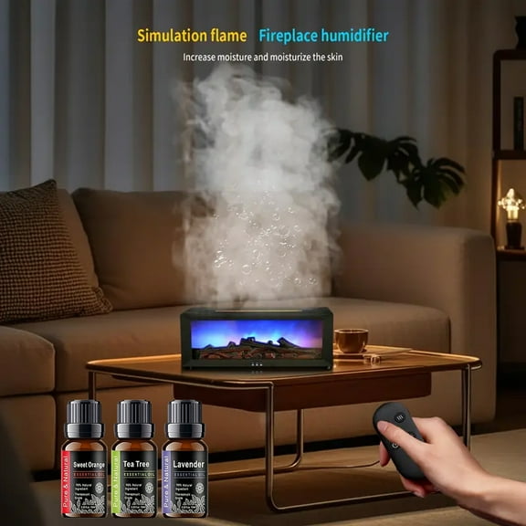 BR 7-Color Fireplace Diffuser 300ml Essential Oil Humidifier with Timer & Remote