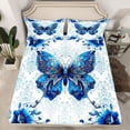 thumbnail image 2 of Homewish Blue Butterfly Chic Floral Flowers 4pcs Bed Sheets for Girls Teens, King Size Exotic Style Sheet Set, 2 of 7