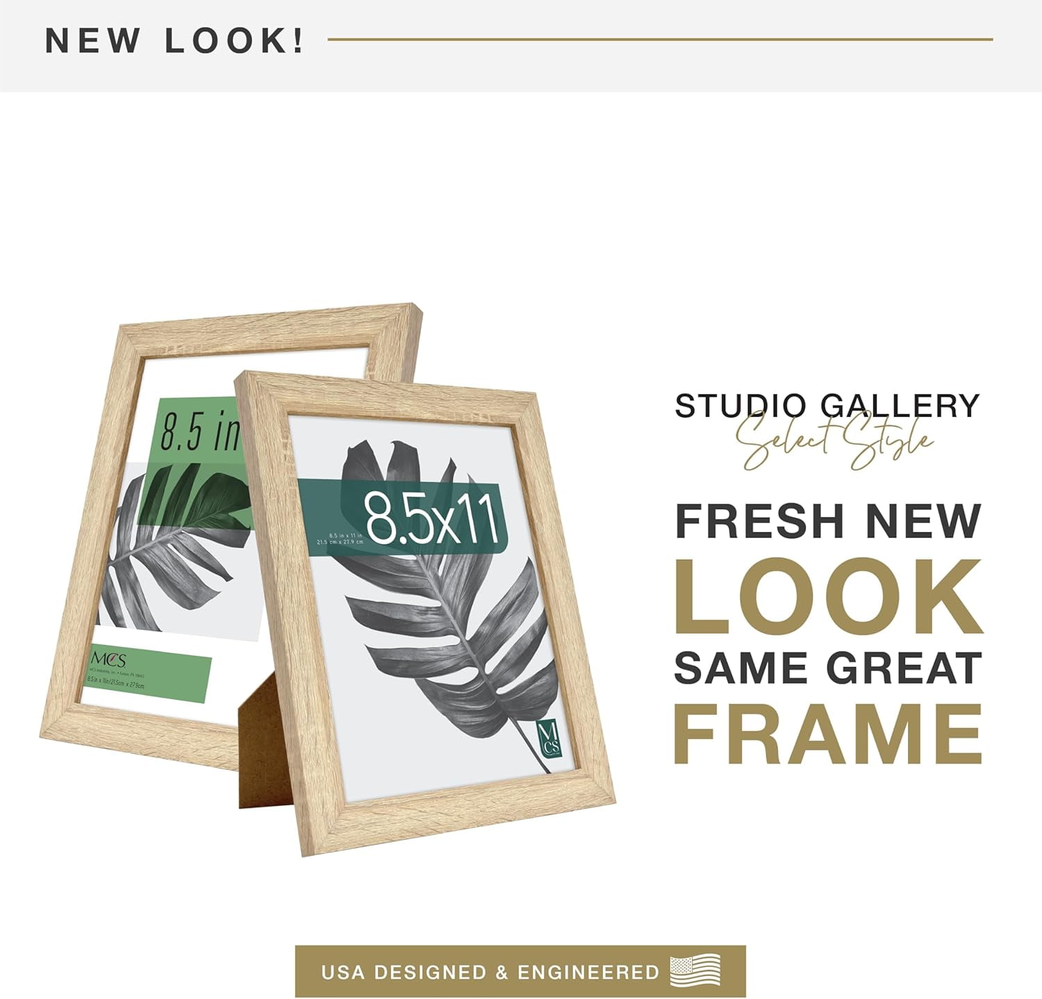 MCS Studio Gallery 8.5x11 Picture Frame Natural Woodgrain, Rectangle Photo Frame for Photos, Posters & Art Prints & Easel for Tapletop Display (1-Pack)