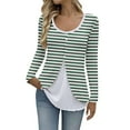 thumbnail image 2 of Women Fake Two Piece Patchwork Tunic Top Loose Crew Neck Button Up Henley Shirts Long Sleeve Dressy Casual Blouse, 2 of 6