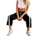 thumbnail image 4 of Women'S Wide Leg Pants Casual Drawstring Elastic Waisted Contrast Color Workout Y2K Track Pants Black XL, 4 of 7