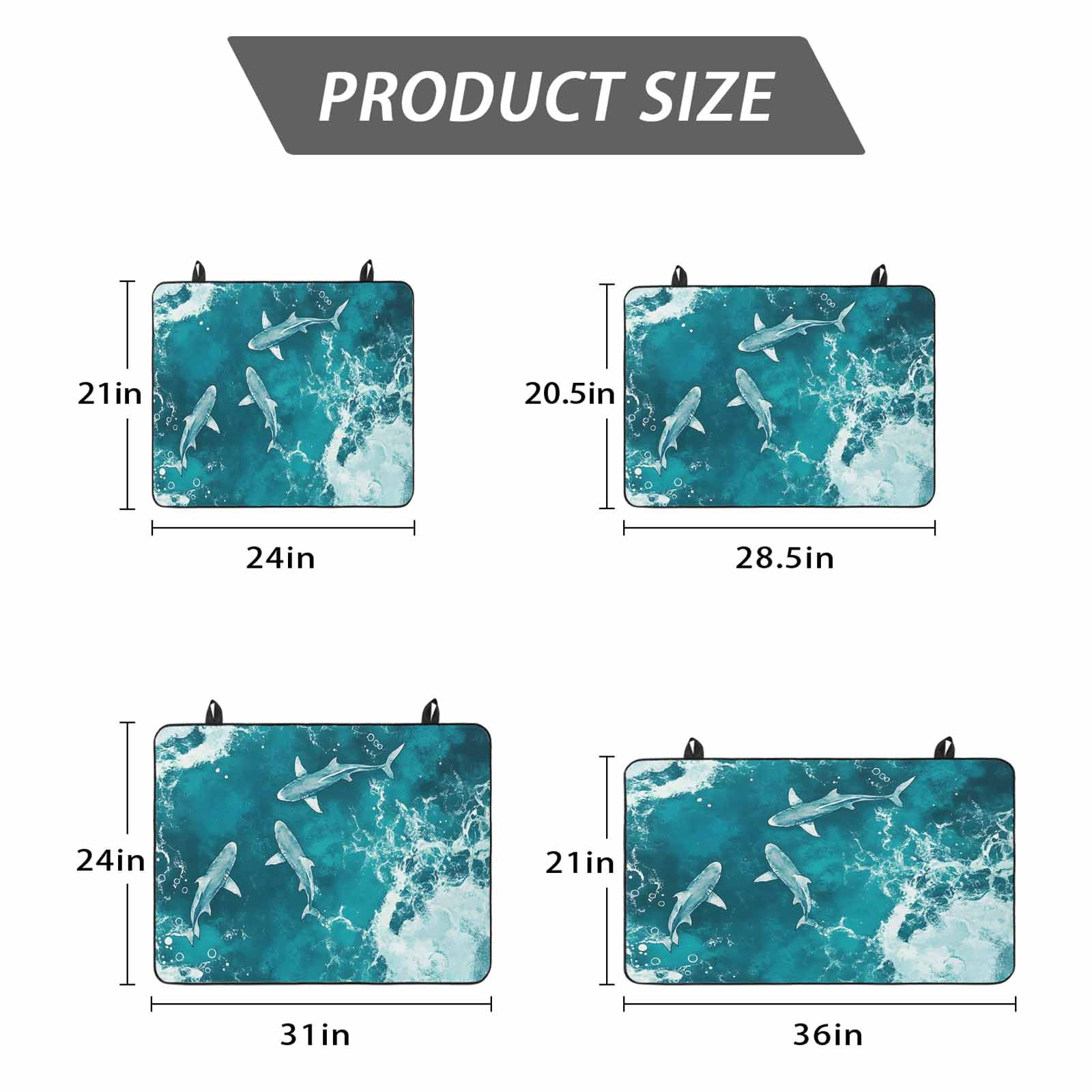 Teal Green Ocean Shark Stove Top Cover for Electric Stove, Heat-proof & Non Slip Glass Top Stove Cover Protector, Coastal Wave Summer Beach Kitchen Flat Cooktop Rubber Mat 24x21 Inches