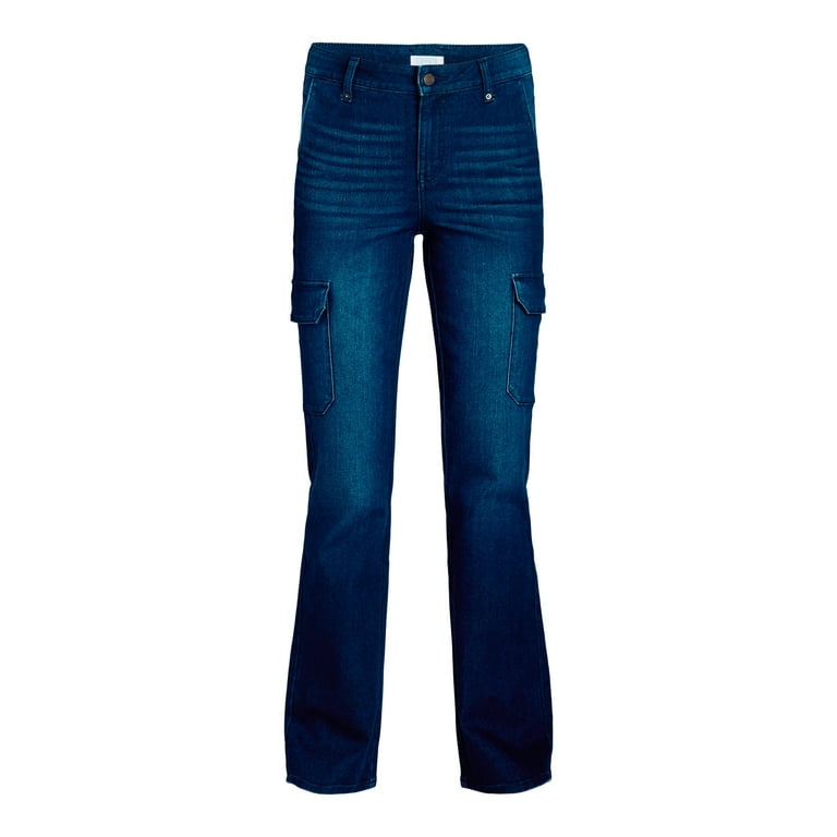 Time and Tru Women's High Rise Cargo Flare Jean, 30