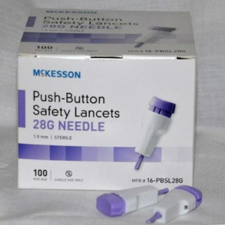16-PBSL28G Safety Lancet Fixed Depth Lancet Needle, 1.5 mm Depth, 28 Gauge Push Button (Pack of