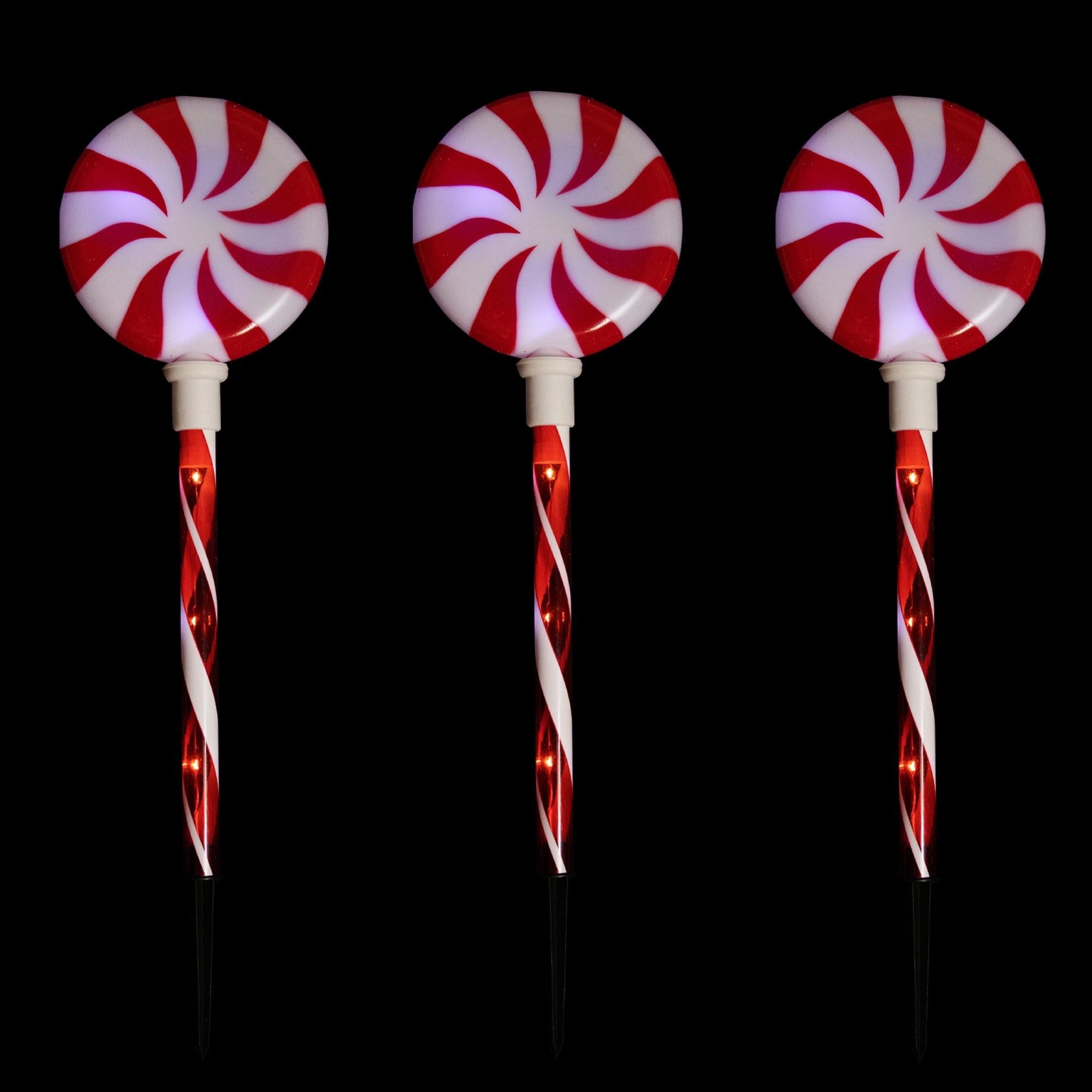 Set of 3 Lighted LED Peppermint Candy Christmas Pathway Markers 26"