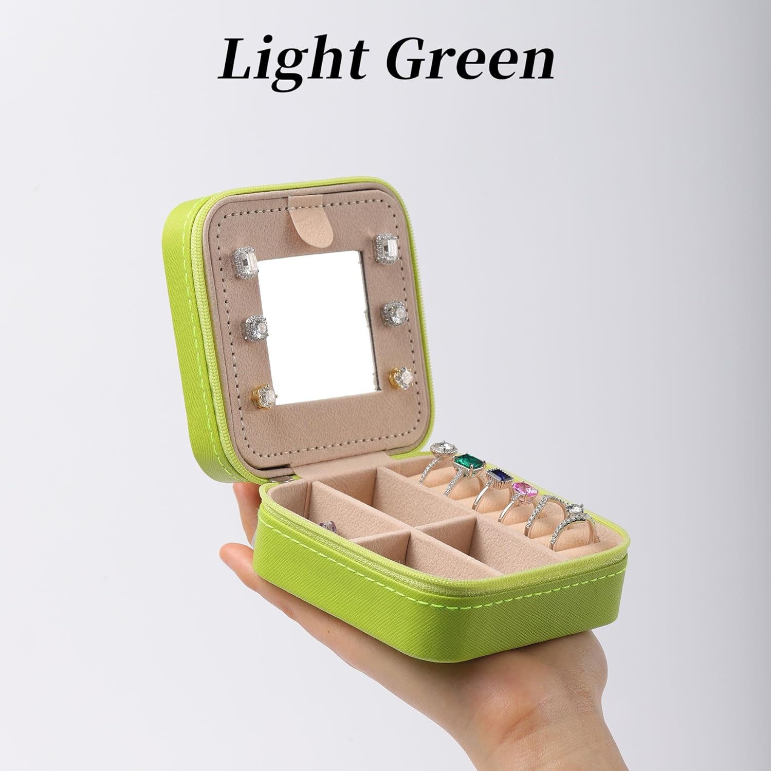 Sturdy Jewelry Organizer Box, Preppy Stuff For Teen Girls, Trendy Green Initial Travel Jewelry Case For Necklace, Earring, Rings Gifts For Women Girls - Letter M, Light Green[Z1]