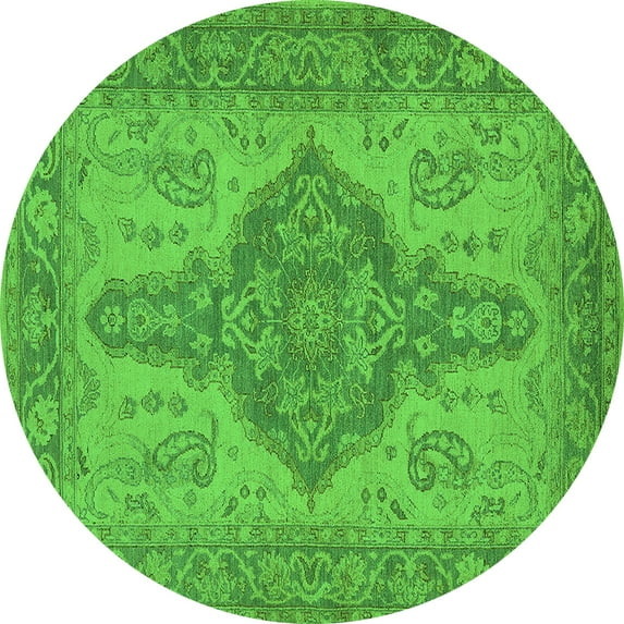 Ahgly Company Indoor Round Oriental Green Traditional Area Rugs, 8' Round