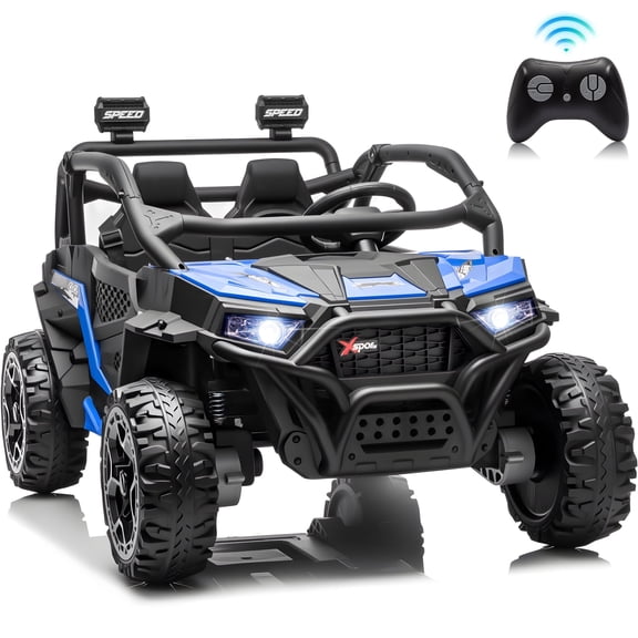 Joyracer 24 Volt Ride on Toys , 4WD 2-Seater Electric Car for Kids with Remote Control, Power Car Wheels, Music & Bluetooth, LED Lights, Rear Storage Box, Blue