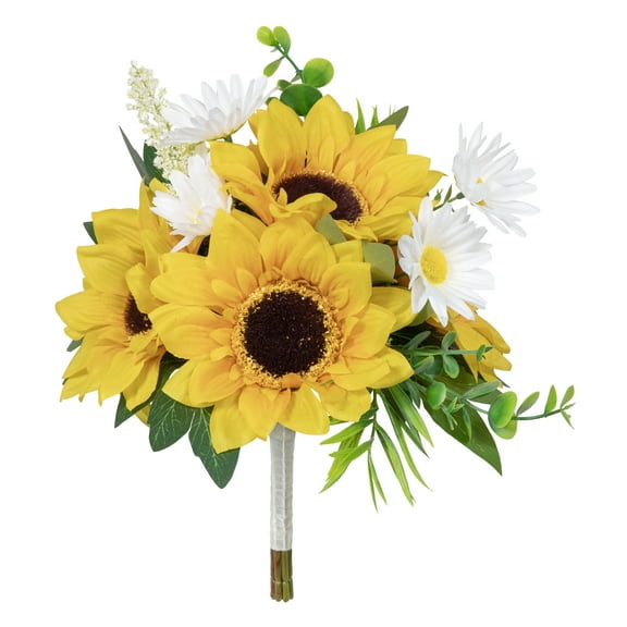 11.5" Artificial Silk Yellow & White Sunflower Mixed Summer Bundle, for Indoor Use, by Mainstays