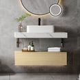 thumbnail image 6 of 39.4 in Bathroom Vanity Floating Wall Mounted Bathroom Cabinet Glossy Cabinet Storage Wooden Vanity with Ceramic Basin Sink and 2 Drawers, Oak & White, 6 of 6