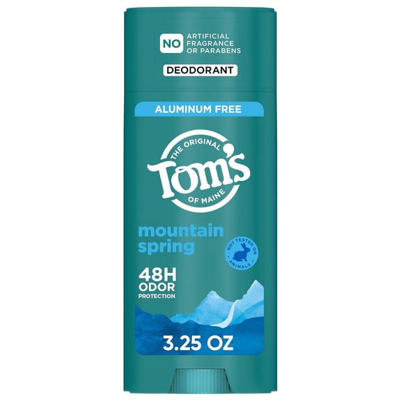 Tom's of Maine Mountain Spring Natural Deodorant for Men and Women, Aluminum Free, 3.25 oz - 2 Pack
