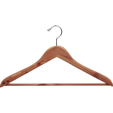 Cedar Wood Suit Hanger w/ Bar, Box of 24 Unfinished Curved Wooden Hangers w/ Chrome Swivel Hook for Jacket Coat Top & Shirt by International