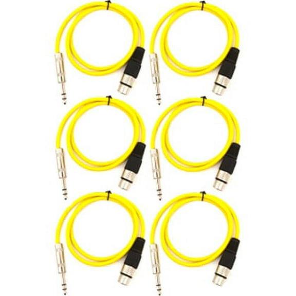 Seismic Audio SATRXL-F3, 6 Pack of Yellow 3' XLR Female to TRS Patch Cables