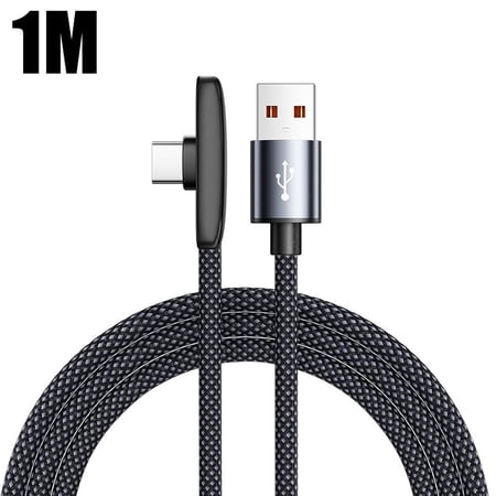 Right Angle USB-C Cable 100W Fast Charging, 90 Degree Braided Type-C Cable for Gaming, Flat Anti-Tangle USB-C to USB-C Cable for Phone, Tablet & Laptop (1M)