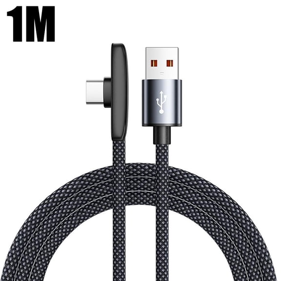 Right Angle USB-C Cable 100W Fast Charging, 90 Degree Braided Type-C Cable for Gaming, Flat Anti-Tangle USB-C to USB-C Cable for Phone, Tablet & Laptop (1M)