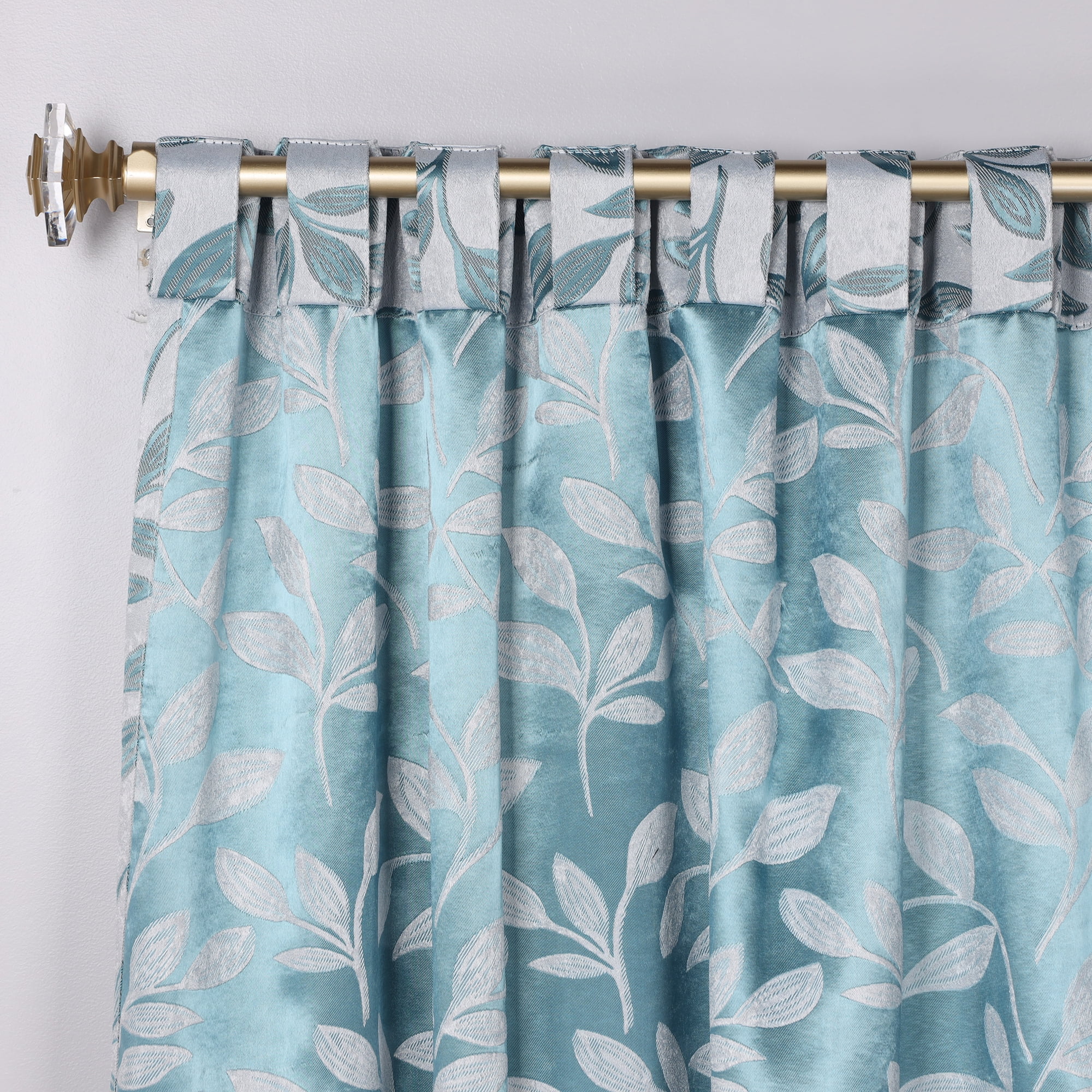 Superior Blackout Leaves Back Tab Curtains Set of 2, Light Filtering Curtain Panel Set, Teal, 52"W x 108"L