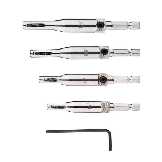 4pcs Hex Shank Self Centering Drill Bit Set Door Window Hinge Hole Puncher Woodworking Tool