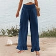 thumbnail image 6 of Fnooota Cotton Linen Pants for Women, Loose High Waisted Ruffled Casual Wide Leg Pants Dark Blue Size L, 6 of 6