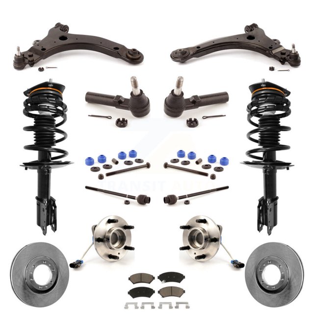 Transit Auto Front Disc Rotors Brake Pads Hub Bearings Control Arms Tie Rod Shock Assembly Suspension Link Kit (15Pc) for Car Buick Century Regal Excludes 17" 18" Wheels Police Taxi Models KM-100235