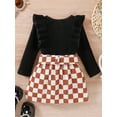 thumbnail image 5 of Seyurigaoka 3Pcs Toddler Baby Girls Skirt Set Long Sleeve Crew Neck Ribbed T-shirt + Plaid Pattern Skirt + Belt Fall Casual Outfit, 5 of 9