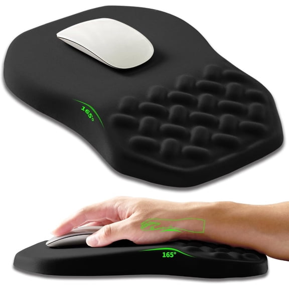 Ergonomic Sloped Mouse Pad with Wrist Support, Memory Foam Wrist Rest with Massage Bumps, Comfort Desk Mat for Office, Black, 12 x 8 Inch