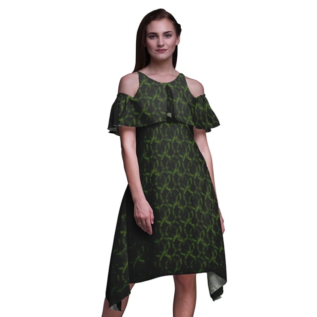 Bimba Tie-Dye Printed Womens Cold Shoulder Tunic Party Round Neck Shift Dress-XXX-Large