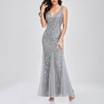 thumbnail image 2 of DeHolifer Women's Dresses Deep V-Neck Sequin Lace Sleeveless Mesh Patchwork Evening Party Maxi Dress Gray 2XL, 2 of 5
