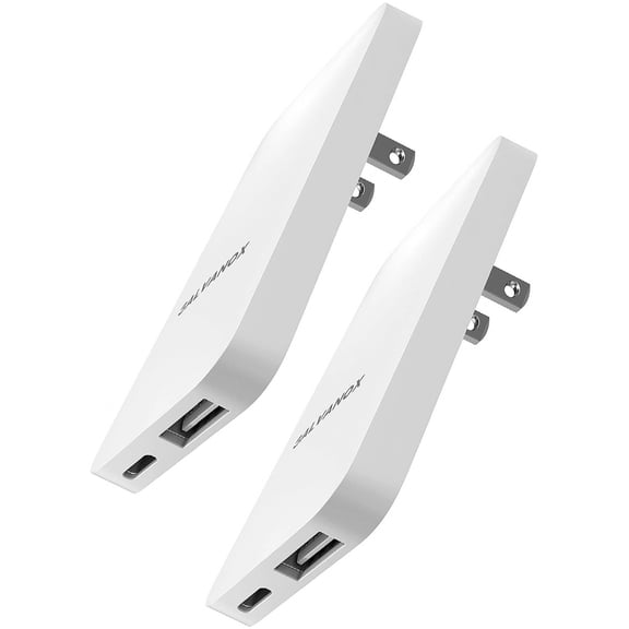 Type C Flat Wall Charger, Galvanox Ultra Slim (Multi-Port Power Adapter) for iPhone 11/12 iPhone 13 Pro/Max and Samsung Galaxy Models, 20W Fast Charging Outlet Plug - 2 Pack (Dual USB-C USB-A)