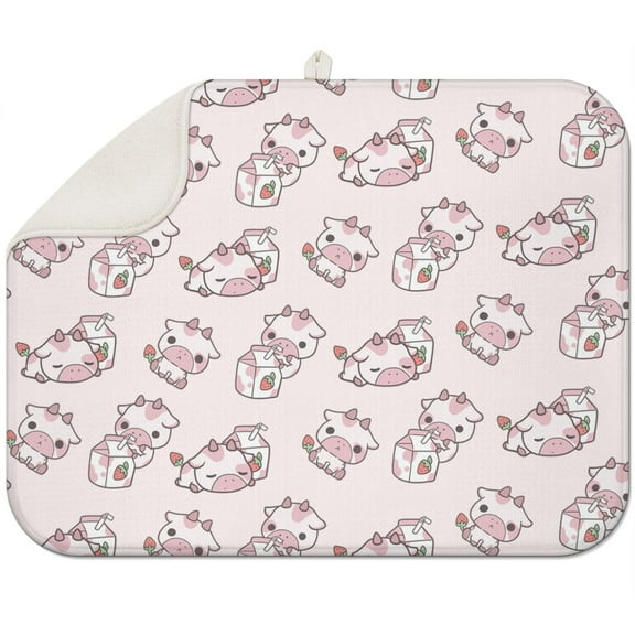 Farm Animal Pattern Kitchen Drying Mat - Cow Themed Absorbent Dish Rack Pad, Multipurpose Heat Resistant Counter Protector