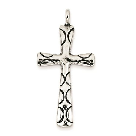 Antique Etched Cross Flat Back Charm Pendant 925 Sterling Silver
