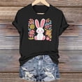thumbnail image 5 of AKOEE Easter Outfits for Women Teen Girls Cute Floral Bunny Printed Short Sleeve Tops Graphic Basic Tee Shirt (XL, Black), 5 of 7