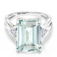 thumbnail image 2 of Gem Stone King 10K White Gold Sky Blue Simulated Aquamarine and White Created Sapphire 3 Stone Engagement Ring for Women (7.28 Cttw, Emerald Cut 14X10MM, Trillion 4MM, Size 5), 2 of 5